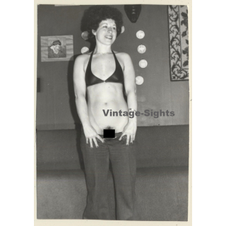 Funny Semi Nude Curlyhead Pulls Down Pants (Vintage Photo GDR ~ 1980s)