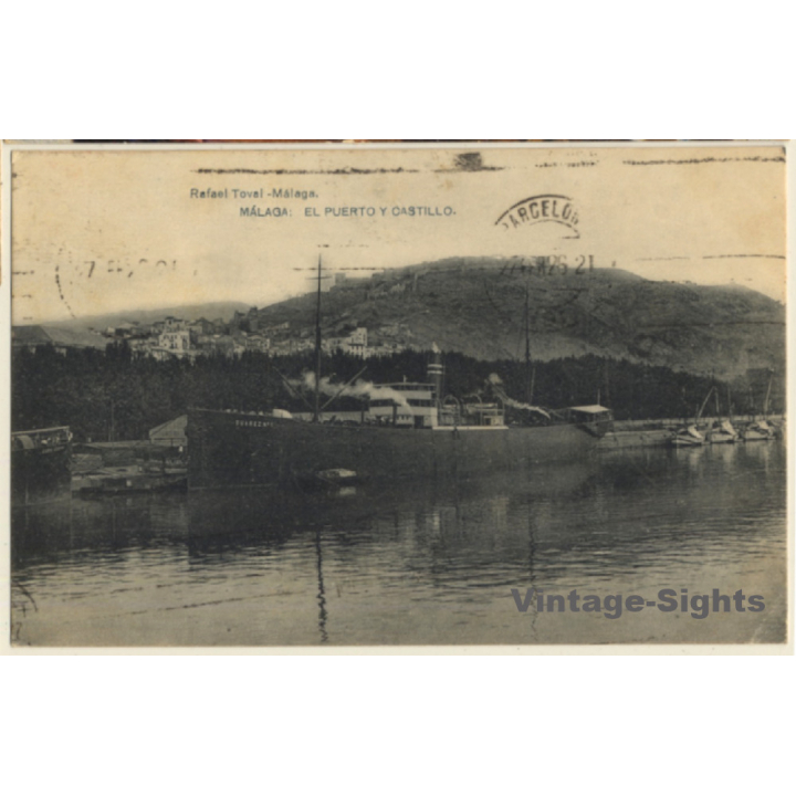 Malaga: Port & Castle / S.S: Suarez N°1 (Vintage PC 1920s)
