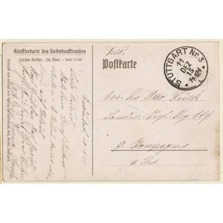 Carlos Grethe: Im Boot - Serie 12/168 / Sailing Ship (Vintage PC 1915)