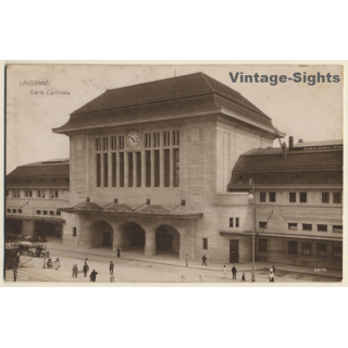 Lausanne / Schwitzerland: Gare Centrale - Train Station (Vintage RPPC 1915)