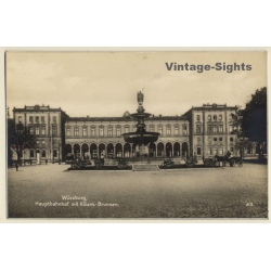 Würzburg / Germany: Hauptbahnhof & Kilians-Brunnen - Train Station (Vintage RPPC ~1920s/1930s)