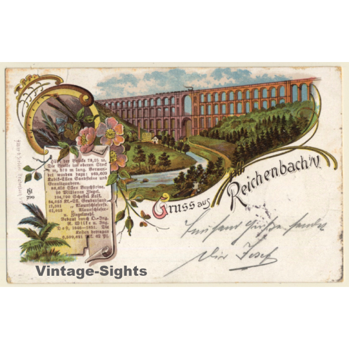 Gruss Aus Reichenbach / Eisenbahnbrücke (Vintage Litho PC 1902)