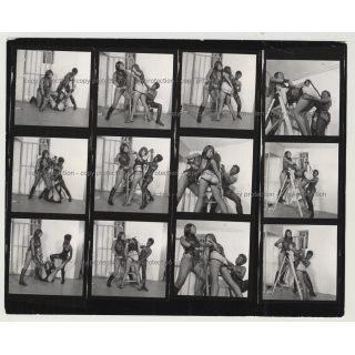 3 Fetish Girls & A Prison Cell / Complete Series 1/8  (Vintage Contact Sheet B/W 11 Photos)