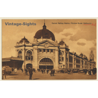 Melbourne: Central Railway Station, Flinders Street (Vintage PC ~1910s/1920s)