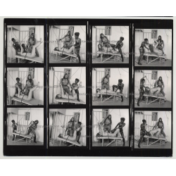 3 Fetish Girls & A Prison Cell / Complete Series 5/8  (Vintage Contact Sheet B/W 12 Photos)