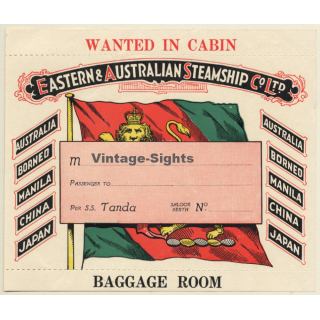 Eastern & Australian Steamship Co Ltd. S.S. Tanda (Vintage Cabin Luggage Label)