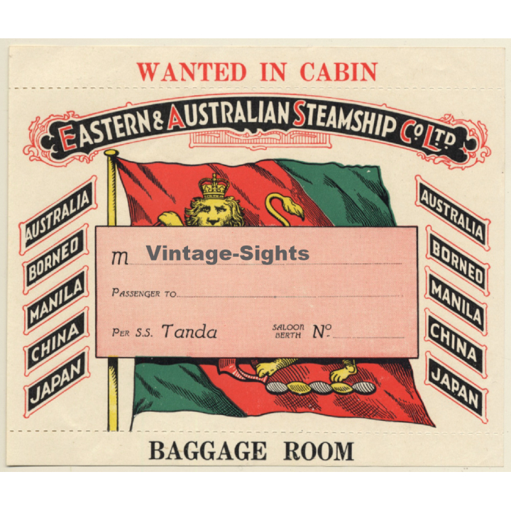 Eastern & Australian Steamship Co Ltd. S.S. Tanda (Vintage Cabin Luggage Label)