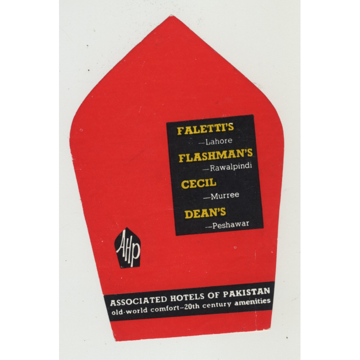 Associated Hotels Of Pakistan - Lahore Rawalpindi Murree Peshawar (Vintage Luggage Label)
