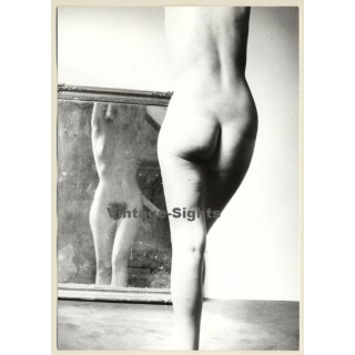 Artistic Nude Study: Nude Female In Front Of Mirror / Butt(Vintage Photo France B/W ~1980s)