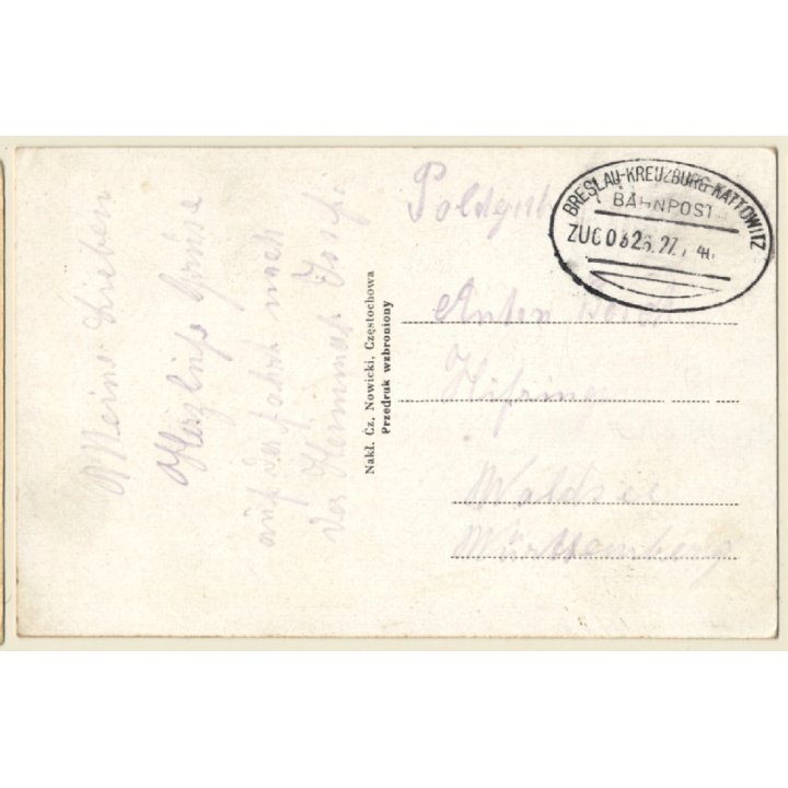 Tschentstochau / Schlesien: Breslau Kreuzburg Kattowitz Bahnpost (Vintage PC 1946)