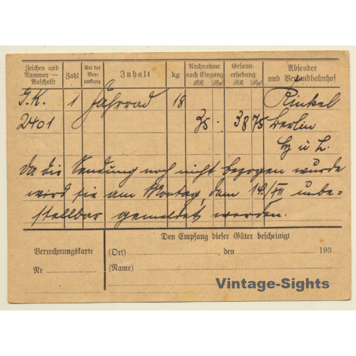 Konstanz: Eilgut Abfertigung - Fahrrad (Vintage PC 1931)