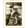Erotic Study: Natural Shorthaired Nude Laying On Bed (Vintage Photo France B/W ~1980s)