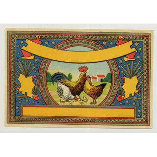 Rooster, Chickens & Chicks (Vintage Chromo Litho Label ~1910/1920s)