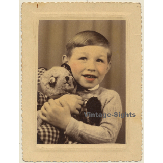 Sweet Baby Boy With Teddy Bear (Vintage Hand Colored Photo ~1920s/1930s)