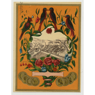 Factory & Birds (Vintage Chromo Litho Label ~1910/1920s)