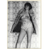 Chubby Semi Nude In Striped Panties & Fur Coat / Wallpaper (Vintage Photo GDR ~ 1980s)