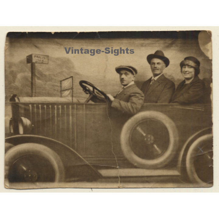 2 Men & A Woman In Face-In-Hole Board / Funny - Arcade - Funfair (Vintage Photo ~1930s/1940s)