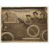 2 Men & A Woman In Face-In-Hole Board / Funny - Arcade - Funfair (Vintage Photo ~1930s/1940s)