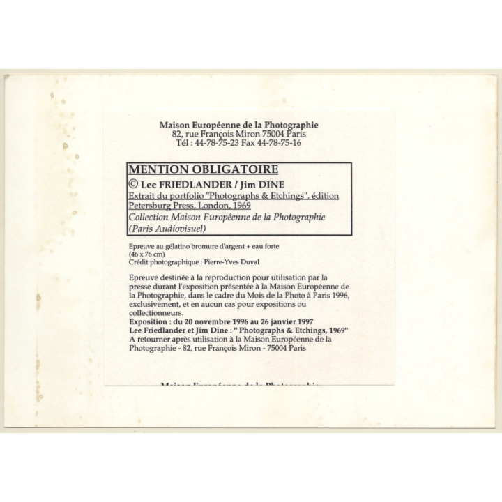 Lee Friedlander / Jim Dine: Photographs & Etchings (Maison Européenne Photographie)