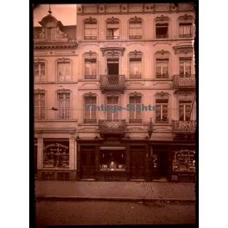 Belgium: Gründerzeit House Facade / Laiterie Modèle  - Pharmacie Carlier (Vintage Glass Plate Negative ~1910s/1920s)