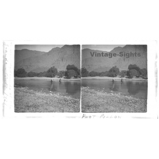 Cinti / Bolivia: Señora Vadeando El Rio Grande / Horseback (Vintage Stereo Glass Plate 1921)