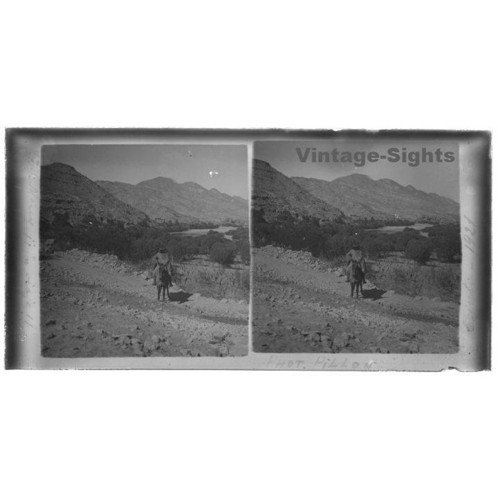 Cinti / Bolivia: T. Mercy On Horseback / En Viaje (Vintage Stereo Glass Plate 1921)
