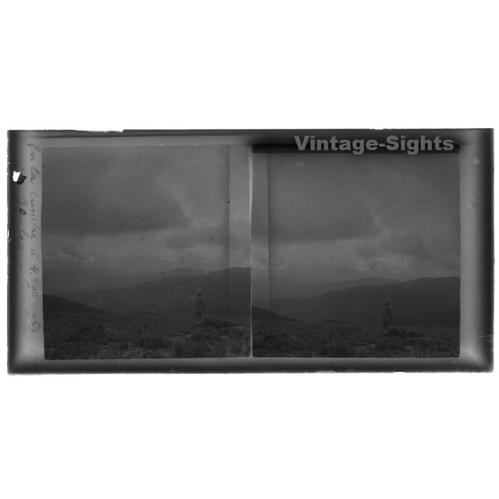Jailia - Cinti / Bolivia: En La Cumbre A 4.800 mts / Andes (Vintage Stereo Glass Plate 1921)