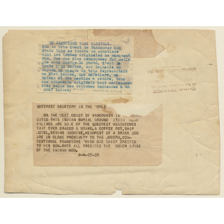 Vancouver: Queerest Cemetery In The World / Indian Burial Ground (Vintage Photo 1920s/1930s)