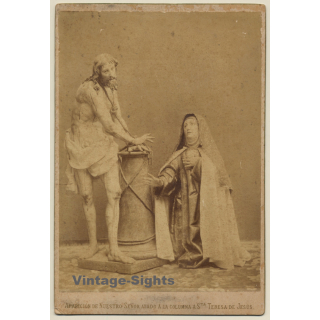Aparicion De Nuestro Señor Atado A La Columna A Sta. Teresa De Jesus (Vintage Albumen Print ~1890s/1900s)