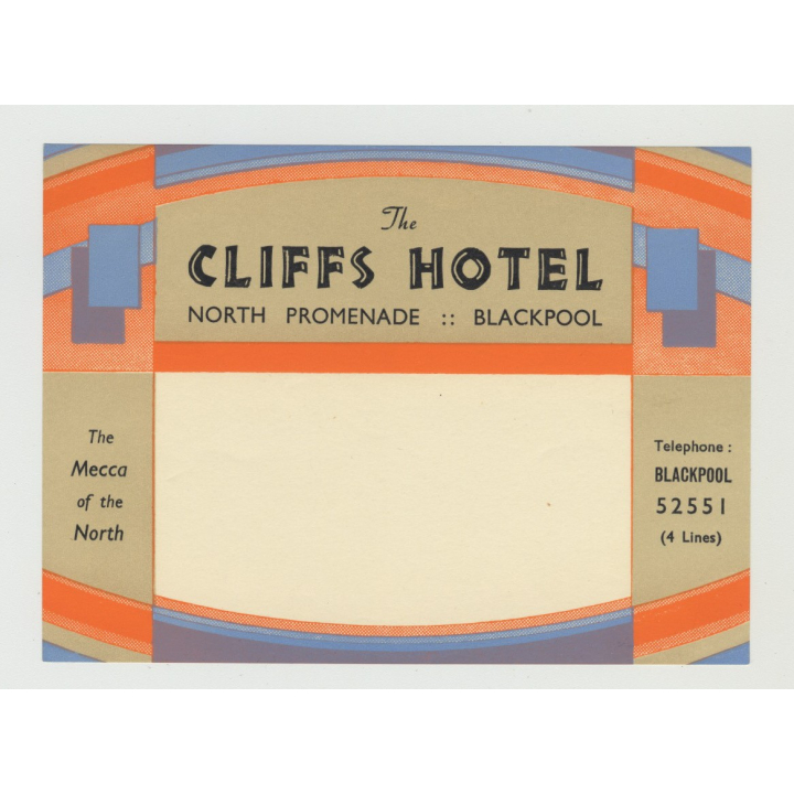 The Cliffs Hotel - Blackpool / England (Vintage Luggage Label)
