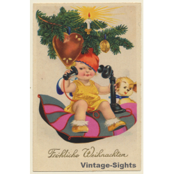 Fröhliche Weihnachten / X-Mas - Baby Girl With Telephone (Vintage Artist PC 1910s/1920s)