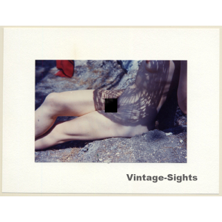 R.Folco: Artistic Nude Study - Woman Under Beach Umbrella (Vintage Photo France 1980s)