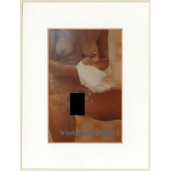 R.Folco: Artistic Nude Study - Showering Female With Tan Lines (Vintage Photo France 1980s)