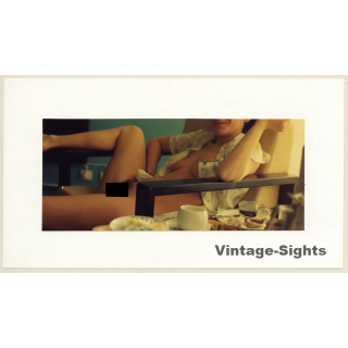R.Folco: Nude Female In Lounge Chair / Breakfast (Vintage Photo France 1980s)