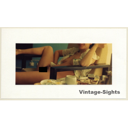 R.Folco: Nude Female In Lounge Chair / Breakfast (Vintage Photo France 1980s)