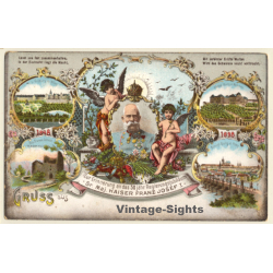 50 Jähr. Regierungsjubiläum Kaiser Franz Josef I. (Vintage Litho PC 1898)