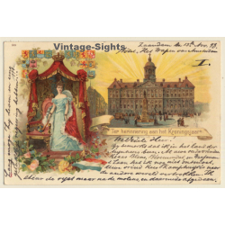 Queen Wilhelmina - Ter Herinnering Aan Het Kroningsjaar (Vintage Litho PC 1898)