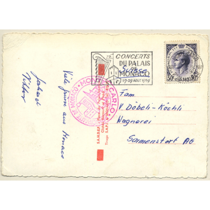 Monaco: Wedding Prince Rainier & Princess Grace Kelly (Vintage RPPC 1959)