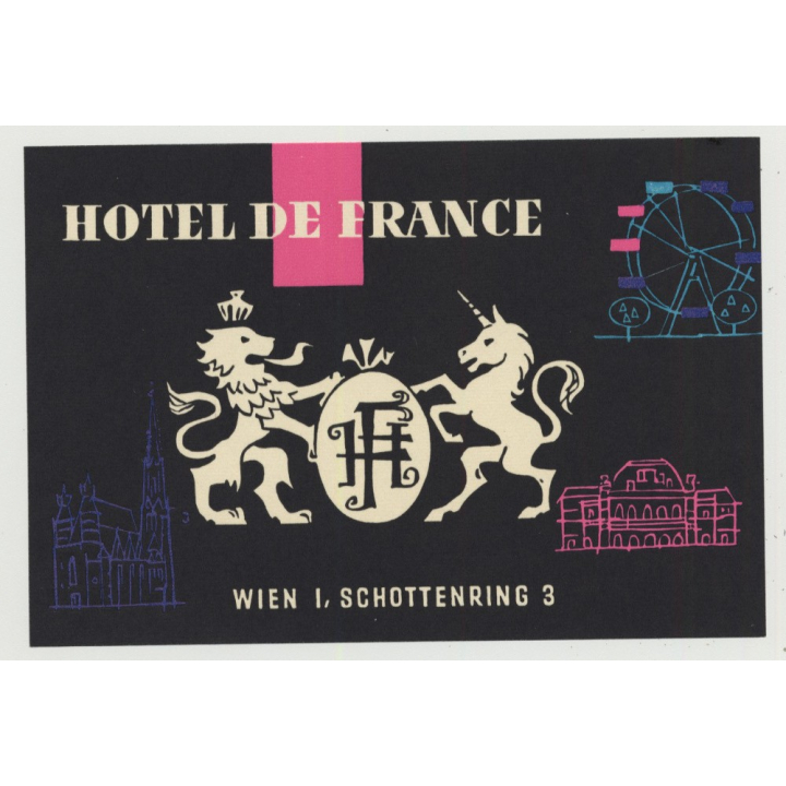 Hotel De France - Wien (Vienna) / Austria (Vintage Luggage Label)