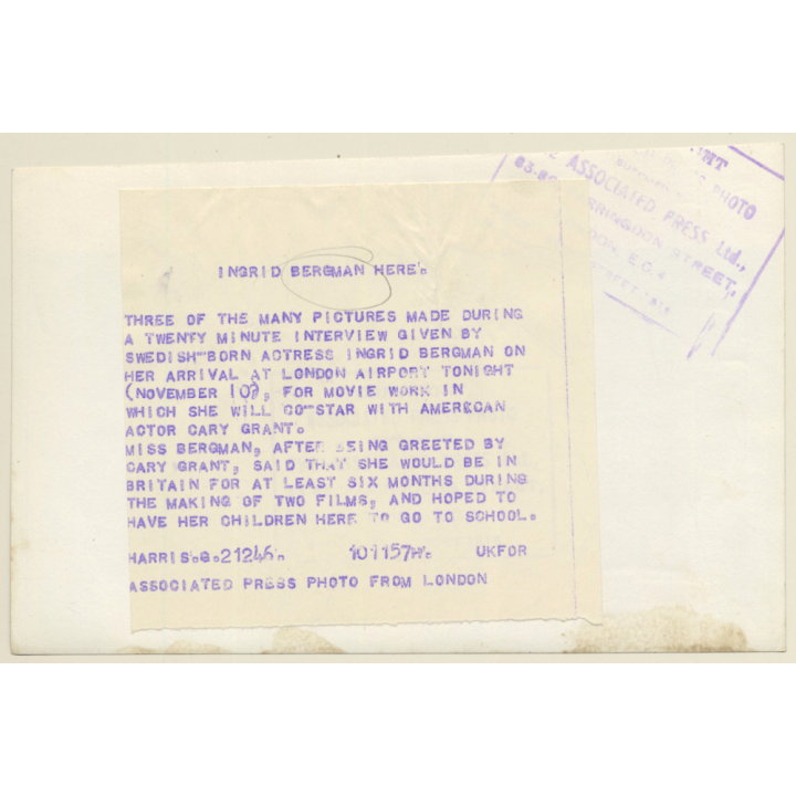 Ingrid Bergman - Interview London Airport (Vintage Press Photo 1957)