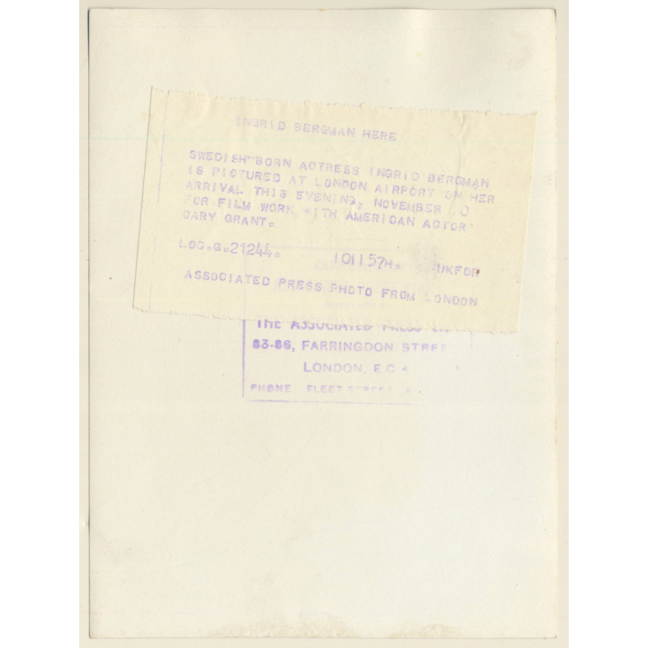 Ingrid Bergman At London Airport (Vintage Press Photo 1957)