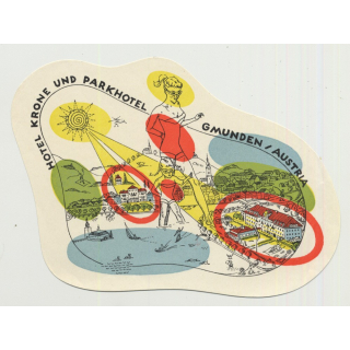Hotel Krone Und Parkhotel - Gmunden / Austria (Vintage Luggage Label)