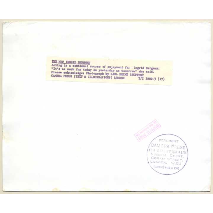 The New Ingrid Bergman / K.H. Seuffert (Vintage Press Photo 1960s)