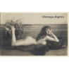 Longhaired Nude Female Lingers On Bearskin (Vintage RPPC 1910s)