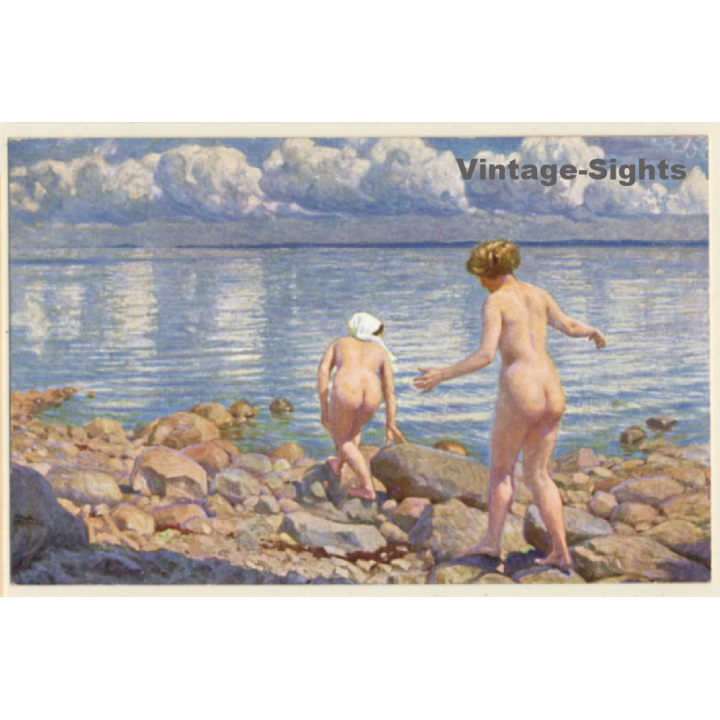 Paul Fischer: Surfbathing / Nudes On Seashore (Vintage PC ~1910s/1920s)