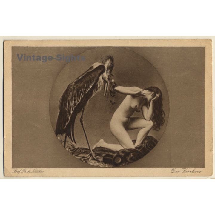 Richard Müller: Der Verehrer / Erotic Nude Art (Vintage PC ~1910s/1920s)