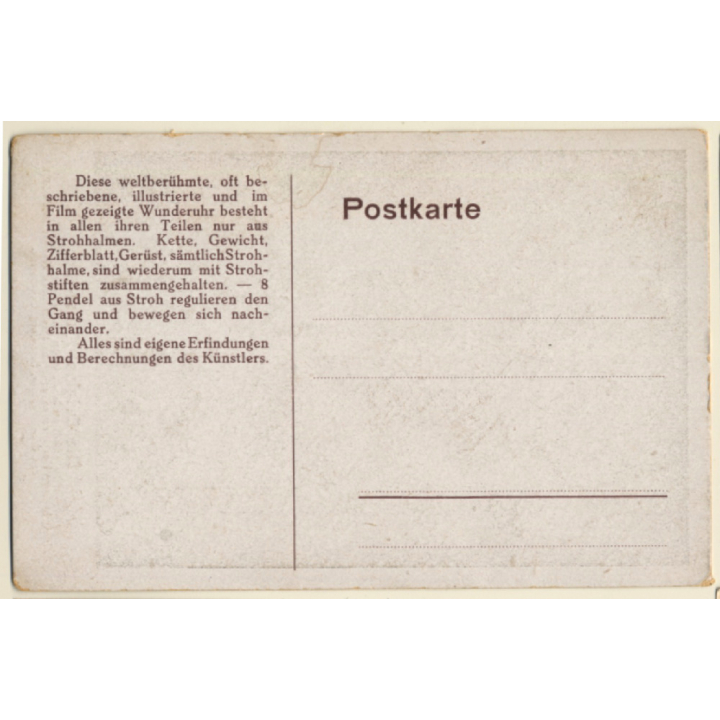 Die Original Kunst Uhr Aus Strohhalmen - Otto Wegener (Vintage PC)