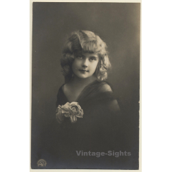 Portrait Of Blonde Girl With Fancy Hairstyle (Vintage RPPC 1910s/1920s)