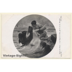 G.A.L.Boisselier - La Vague Et Le Roc: Salons De Paris / Nude Couple (Vintage RPPC 1910s)