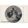 G.A.L.Boisselier - La Vague Et Le Roc: Salons De Paris / Nude Couple (Vintage RPPC 1910s)